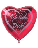 Ich liebe dich, Herzluftballon aus Folie mit weißen Herzchen inklusive Helium