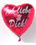 Ich liebe dich, Herzluftballon aus Folie mit Luftballon-Bärchen inklusive Helium