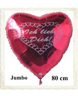 Großer, roter Herzluftballon aus Folie mit Herzchen, Ich liebe Dich!