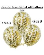 Jumbo Konfetti-Luftballons 45 cm, Transparent mit goldenem Konfetti gefüllt, 3 Stück