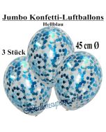 Jumbo Konfetti-Luftballons 45 cm, Transparent mit hellblauem Konfetti gefüllt, 3 Stück