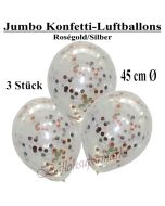 Jumbo Konfetti-Luftballons 45 cm, Transparent mit roségoldenem und silbernem Konfetti gefüllt, 3 Stück