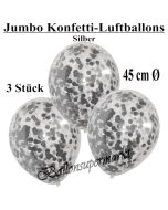 Jumbo Konfetti-Luftballons 45 cm, Transparent mit silbernem Konfetti gefüllt, 3 Stück