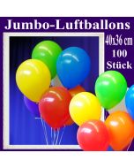 Jumbo Luftballons 40 cm x 36 cm, große Latex-Rundballons, 100 Stück
