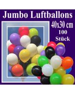 Jumbo Luftballons 40 x 30 cm, 100 Stück, Farbauswahl