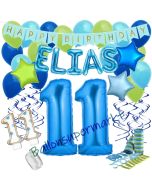 Personalisiertes Dekorations-Set mit Ballons zum 11. Geburtstag, Happy Birthday Blau, 38 Teile