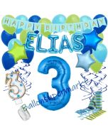 Personalisiertes Dekorations-Set mit Ballons zum 3. Geburtstag, Happy Birthday Blau, 38 Teile