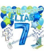 Personalisiertes Dekorations-Set mit Ballons zum 7. Geburtstag, Happy Birthday Blau, 38 Teile