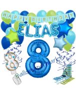 Personalisiertes Dekorations-Set mit Ballons zum 8. Geburtstag, Happy Birthday Blau, 38 Teile