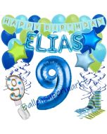 Personalisiertes Dekorations-Set mit Ballons zum 9. Geburtstag, Happy Birthday Blau, 38 Teile