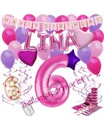 Personalisiertes Dekorations-Set mit Ballons zum 6. Geburtstag, Happy Birthday Pink, 38 Teile