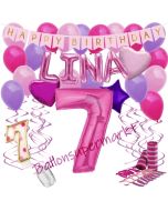 Personalisiertes Dekorations-Set mit Ballons zum 7. Geburtstag, Happy Birthday Pink, 38 Teile
