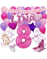 Personalisiertes Dekorations-Set mit Ballons zum 8. Geburtstag, Happy Birthday Pink, 38 Teile