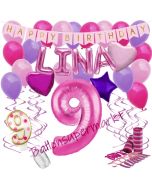 Personalisiertes Dekorations-Set mit Ballons zum 9. Geburtstag, Happy Birthday Pink, 38 Teile