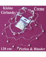 Kleine Girlande aus Perlen und Bändern in Cremefarben, Dekoration Hochzeit, Tischdeko Hochzeit