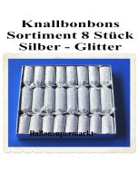 Knallbonbons Sortiment Silber Glitter 8 Stück