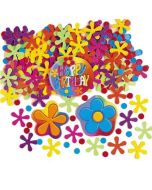 Happy Birthday Geburtstags-Konfetti mit Blumen und Punkten, Tischdekoration und Streudekoration zum Geburtstag
