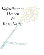 Konfettikanone mit weißen Herzen und cremefarbenen Rosenblättern