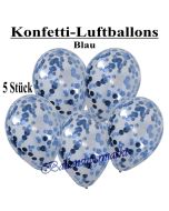 Konfetti-Luftballons 30 cm, Kristall, Transparent mit blauem Konfetti gefüllt, 5 Stück