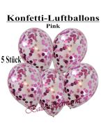 Konfetti-Luftballons 30 cm, Kristall, Transparent mit pinkfarbenem Konfetti gefüllt, 5 Stück