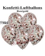 Konfetti-Luftballons 30 cm, Kristall, Transparent mit roségoldenem Konfetti gefüllt, 5 Stück