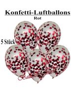 Konfetti-Luftballons 30 cm, Kristall, Transparent mit rotem Konfetti gefüllt, 5 Stück