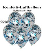 Konfetti-Luftballons 30 cm, Kristall, Transparent mit hellblauem und silbernem Konfetti gefüllt, 5 Stück