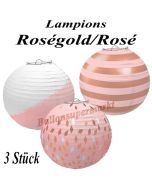 Lampion-Set Rotgold/Rosa, 3 Stück Dekoration