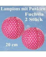 2er Set Lampions 20 cm, Fuchsia mit weißen Punkten