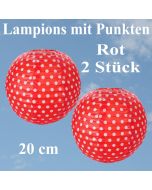 2er Set Lampions 20 cm, Rot mit weißen Punkten