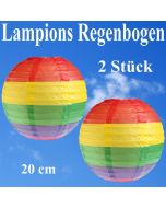2er Set Lampions 20 cm, Regenbogenfarben