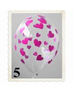 Luftballons 30 cm, Kristall, Transparent mit pinken Herzen, 5 Stück