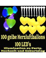 LED-Herzluftballons, Gelb , 100 Stück