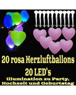 LED-Herzluftballons, Rosa, 20 Stück