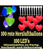 LED-Herzluftballons, Rot , 100 Stück