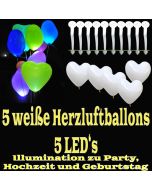 LED-Herzluftballons, Weiß, 5 Stück