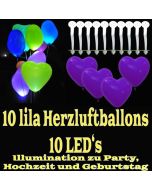 LED-Herzluftballons, Lila , 10 Stück