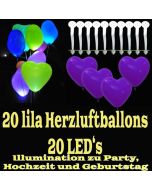 LED-Herzluftballons, Lila , 20 Stück