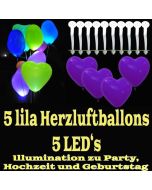 LED-Herzluftballons, Lila , 5 Stück