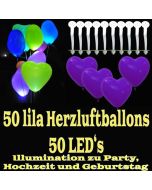 LED-Herzluftballons, Lila , 50 Stück