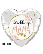 Lieblings-Mama. Herzluftballon in Weiß, 45 cm, mit Helium