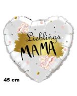 Lieblings-Mama. Herzluftballon in Weiß mit Gold, 45 cm, mit Helium