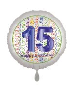 Luftballon aus Folie, Satin Luxe zum 15. Geburtstag, Rundballon weiß, 45 cm