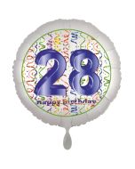 Luftballon aus Folie, Satin Luxe zum 28. Geburtstag, Rundballon weiß, 45 cm