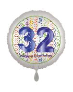 Luftballon aus Folie, Satin Luxe zum 32. Geburtstag, Rundballon weiß, 45 cm
