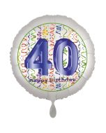 Luftballon aus Folie, Satin Luxe zum 40. Geburtstag, Rundballon weiß, 45 cm