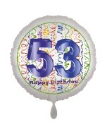 Luftballon aus Folie, Satin Luxe zum 53. Geburtstag, Rundballon weiß, 45 cm