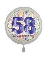 Luftballon aus Folie, Satin Luxe zum 58. Geburtstag, Rundballon weiß, 45 cm