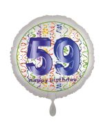 Luftballon aus Folie, Satin Luxe zum 59. Geburtstag, Rundballon weiß, 45 cm