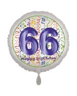 Luftballon aus Folie, Satin Luxe zum 66. Geburtstag, Rundballon weiß, 45 cm